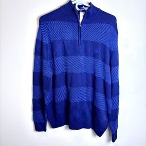 NWT Chap Mens Sweater Pullover 1/4 Zip Warm 100% Cotton Stripes Large Blue‎
